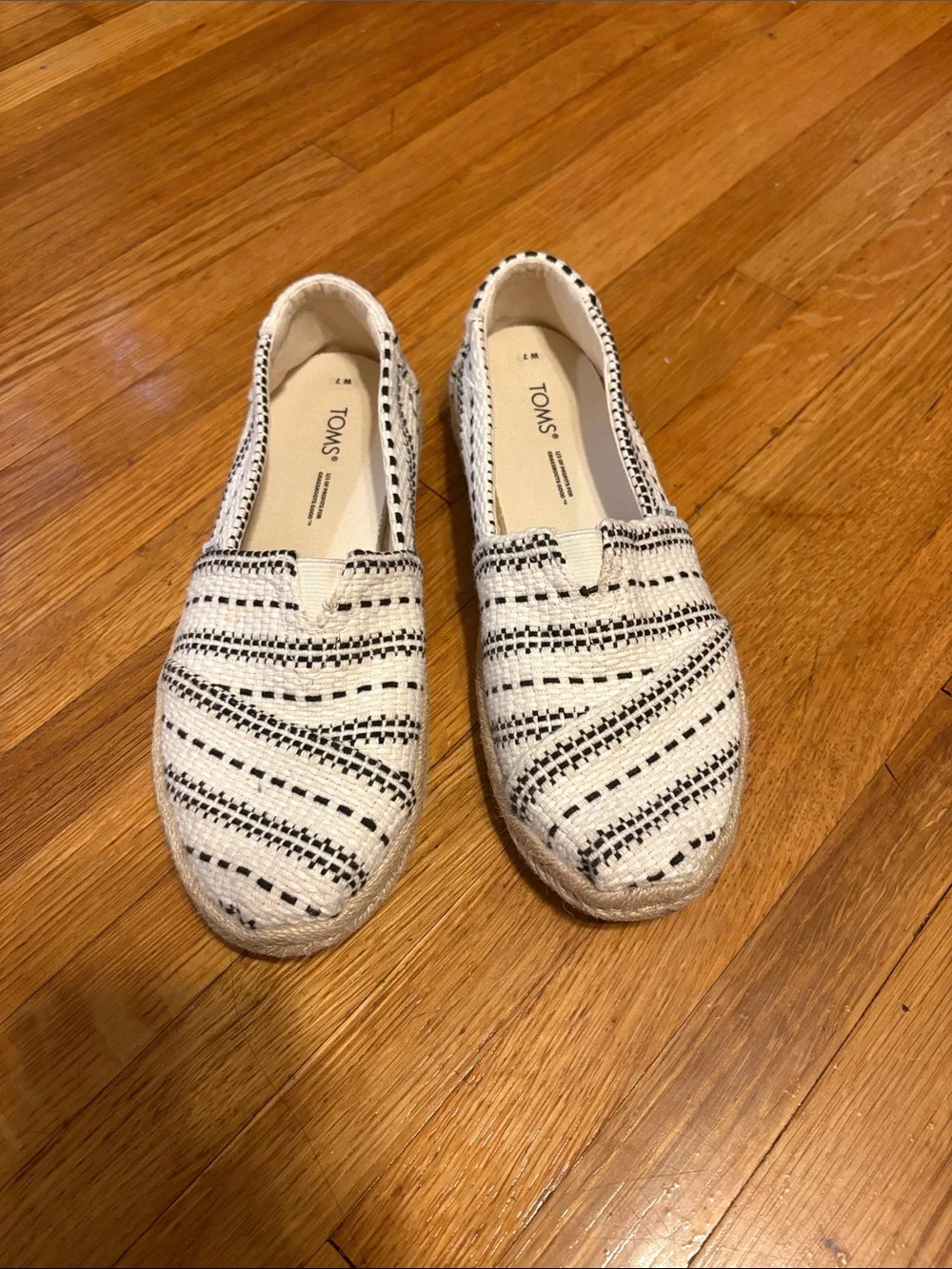 Toms Striped Woven Espadrilles in Cream and Black